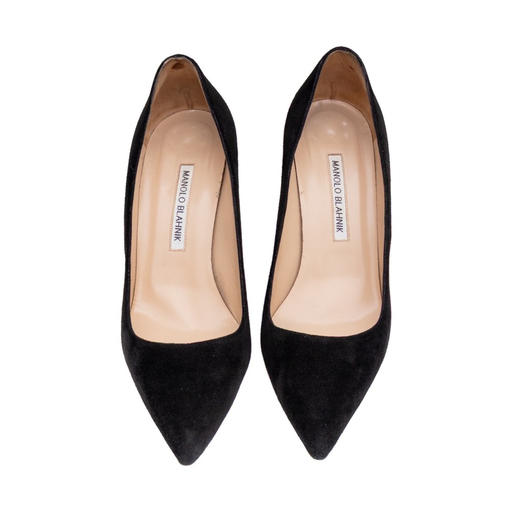 Manolo Blahnik BB Black Suede Pumps EU 38 US 7.5 Pointed Toe Heels - Picture 5 of 11